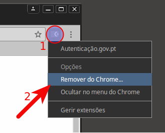 Remoção da extensão no Google Chrome